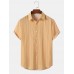 Mens Vertical Striped Button Front Plain Short Sleeve Shirts