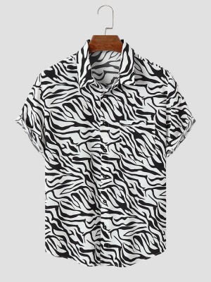 Mens Zebra Skin Chest Pocket Front Buttons Shirts